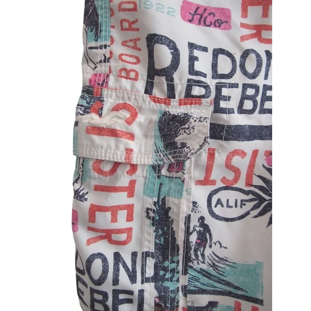 Hollister Mens White Hawaiian Hula‎ Girl Board Shorts Swim Trunks Surf M Retro